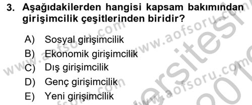 Girişimcilik ve İş Kurma -x Dersi 2018 - 2019 Yılı Yaz Okulu Sınav Soruları 3. Soru