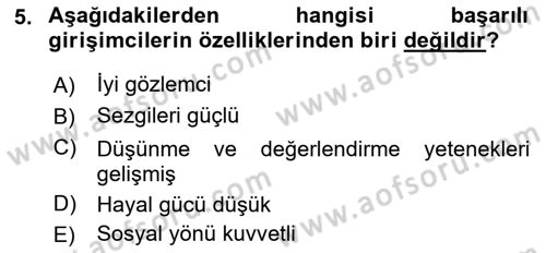 Girişimcilik ve İş Kurma -x Dersi 2018 - 2019 Yılı Yaz Okulu Sınav Soruları 5. Soru