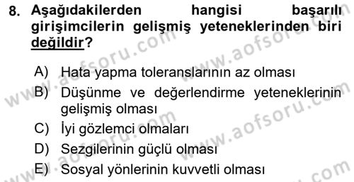 Girişimcilik ve İş Kurma -x Dersi 2019 - 2020 Yılı (Vize) Ara Sınav Soruları 8. Soru