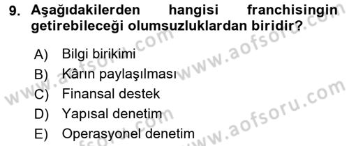 Girişimcilik ve İş Kurma -x Dersi 2019 - 2020 Yılı (Final) Dönem Sonu Sınav Soruları 9. Soru