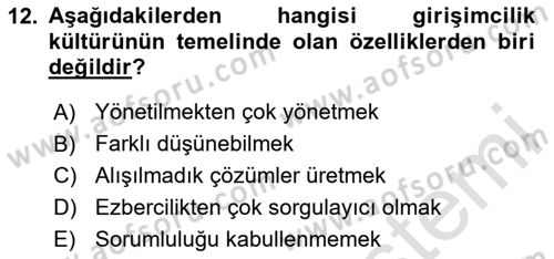 Girişimcilik ve İş Kurma -x Dersi 2020 - 2021 Yılı Yaz Okulu Sınav Soruları 12. Soru