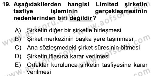 Girişimcilik ve İş Kurma -x Dersi 2020 - 2021 Yılı Yaz Okulu Sınav Soruları 19. Soru