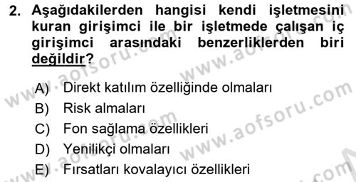 Girişimcilik ve İş Kurma -x Dersi 2020 - 2021 Yılı Yaz Okulu Sınav Soruları 2. Soru