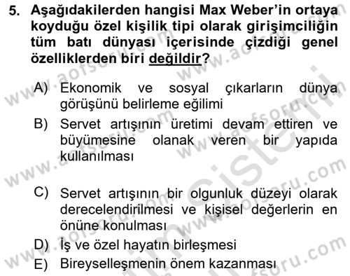 Girişimcilik ve İş Kurma -x Dersi 2020 - 2021 Yılı Yaz Okulu Sınav Soruları 5. Soru