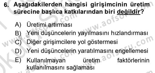 Girişimcilik ve İş Kurma -x Dersi 2020 - 2021 Yılı Yaz Okulu Sınav Soruları 6. Soru
