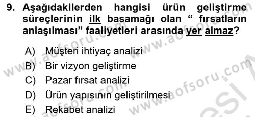 Girişimcilik ve İş Kurma -x Dersi 2020 - 2021 Yılı Yaz Okulu Sınav Soruları 9. Soru
