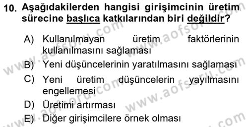 Girişimcilik ve İş Kurma -x Dersi 2021 - 2022 Yılı (Vize) Ara Sınav Soruları 10. Soru