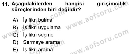 Girişimcilik ve İş Kurma -x Dersi 2021 - 2022 Yılı (Vize) Ara Sınav Soruları 11. Soru