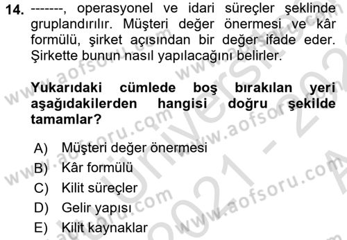 Girişimcilik ve İş Kurma -x Dersi 2021 - 2022 Yılı (Vize) Ara Sınav Soruları 14. Soru
