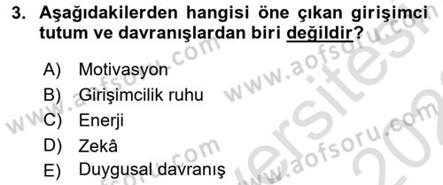 Girişimcilik ve İş Kurma -x Dersi 2021 - 2022 Yılı (Vize) Ara Sınav Soruları 3. Soru
