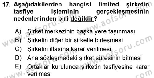 Girişimcilik ve İş Kurma -x Dersi 2021 - 2022 Yılı (Final) Dönem Sonu Sınav Soruları 17. Soru