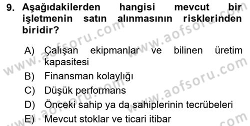 Girişimcilik ve İş Kurma -x Dersi 2021 - 2022 Yılı (Final) Dönem Sonu Sınav Soruları 9. Soru