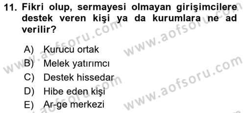 Girişimcilik ve İş Kurma -x Dersi 2021 - 2022 Yılı Yaz Okulu Sınav Soruları 11. Soru