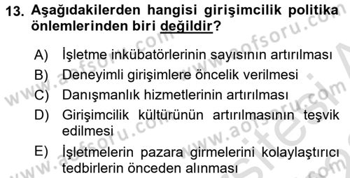 Girişimcilik ve İş Kurma -x Dersi 2021 - 2022 Yılı Yaz Okulu Sınav Soruları 13. Soru
