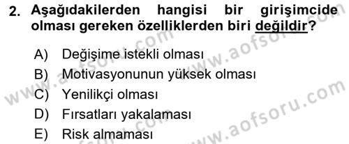 Girişimcilik ve İş Kurma -x Dersi 2021 - 2022 Yılı Yaz Okulu Sınav Soruları 2. Soru