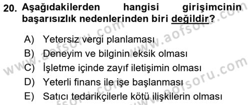 Girişimcilik ve İş Kurma -x Dersi 2021 - 2022 Yılı Yaz Okulu Sınav Soruları 20. Soru