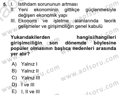 Girişimcilik ve İş Kurma -x Dersi 2021 - 2022 Yılı Yaz Okulu Sınav Soruları 5. Soru