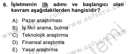 Girişimcilik ve İş Kurma -x Dersi 2021 - 2022 Yılı Yaz Okulu Sınav Soruları 6. Soru