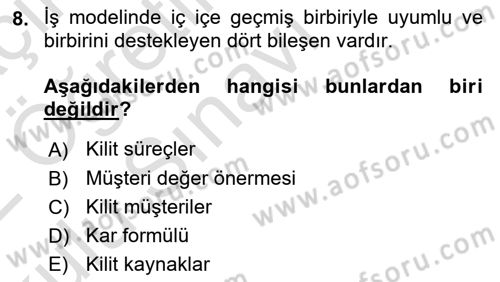 Girişimcilik ve İş Kurma -x Dersi 2021 - 2022 Yılı Yaz Okulu Sınav Soruları 8. Soru