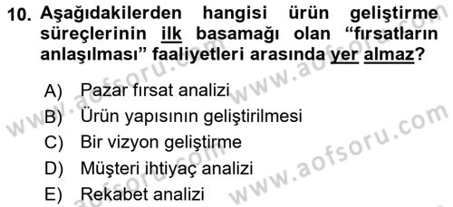 Girişimcilik ve İş Kurma -x Dersi 2022 - 2023 Yılı Yaz Okulu Sınav Soruları 10. Soru