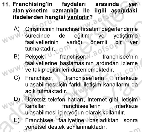 Girişimcilik ve İş Kurma -x Dersi 2022 - 2023 Yılı Yaz Okulu Sınav Soruları 11. Soru