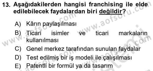 Girişimcilik ve İş Kurma -x Dersi 2022 - 2023 Yılı Yaz Okulu Sınav Soruları 13. Soru