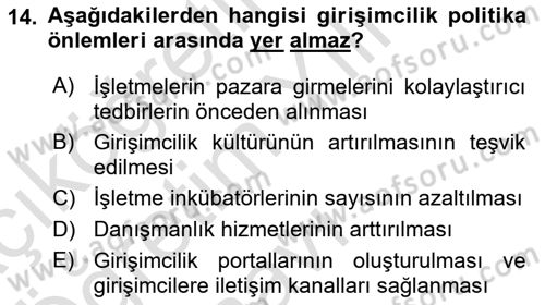 Girişimcilik ve İş Kurma -x Dersi 2022 - 2023 Yılı Yaz Okulu Sınav Soruları 14. Soru