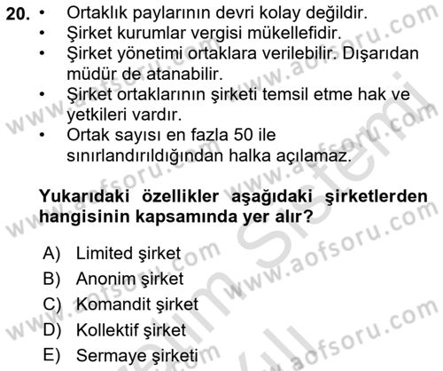 Girişimcilik ve İş Kurma -x Dersi 2022 - 2023 Yılı Yaz Okulu Sınav Soruları 20. Soru