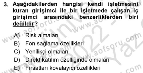 Girişimcilik ve İş Kurma -x Dersi 2022 - 2023 Yılı Yaz Okulu Sınav Soruları 3. Soru