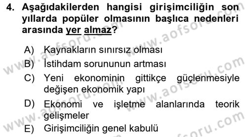 Girişimcilik ve İş Kurma -x Dersi 2022 - 2023 Yılı Yaz Okulu Sınav Soruları 4. Soru