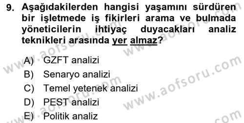 Girişimcilik ve İş Kurma -x Dersi 2022 - 2023 Yılı Yaz Okulu Sınav Soruları 9. Soru