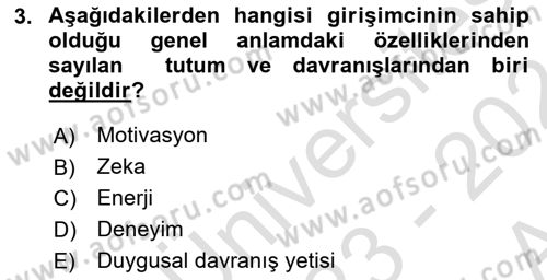 Girişimcilik ve İş Kurma -x Dersi 2023 - 2024 Yılı (Vize) Ara Sınav Soruları 3. Soru
