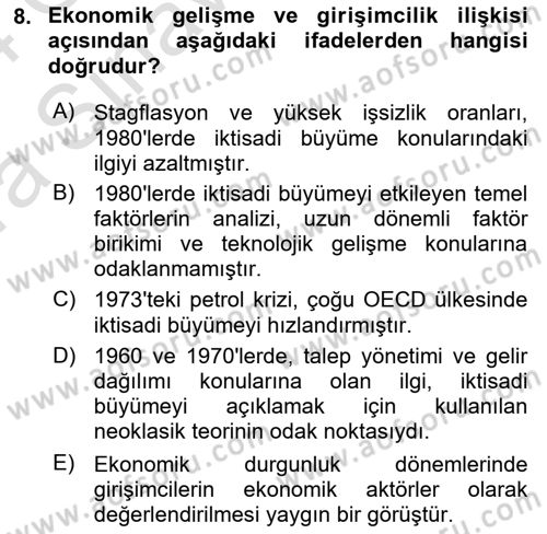Girişimcilik ve İş Kurma -x Dersi 2023 - 2024 Yılı (Vize) Ara Sınav Soruları 8. Soru