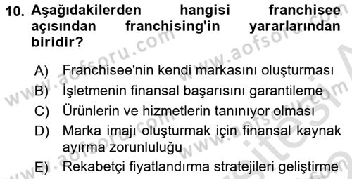 Girişimcilik ve İş Kurma -x Dersi 2023 - 2024 Yılı (Final) Dönem Sonu Sınav Soruları 10. Soru