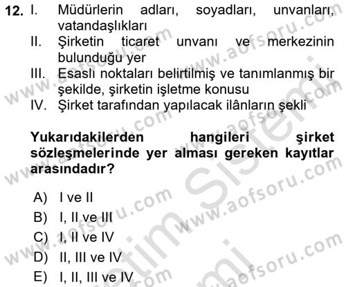 Girişimcilik ve İş Kurma -x Dersi 2023 - 2024 Yılı (Final) Dönem Sonu Sınav Soruları 12. Soru