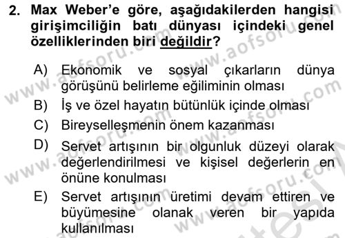 Girişimcilik ve İş Kurma -x Dersi 2023 - 2024 Yılı (Final) Dönem Sonu Sınav Soruları 2. Soru