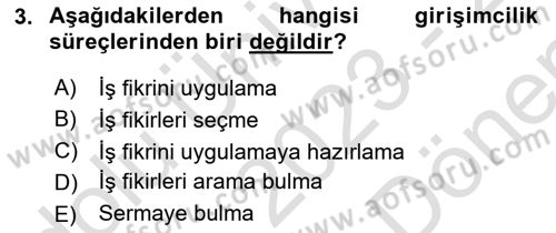Girişimcilik ve İş Kurma -x Dersi 2023 - 2024 Yılı (Final) Dönem Sonu Sınav Soruları 3. Soru