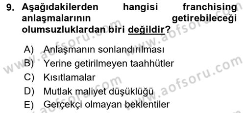 Girişimcilik ve İş Kurma -x Dersi 2023 - 2024 Yılı (Final) Dönem Sonu Sınav Soruları 9. Soru
