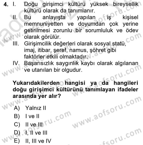 Girişimcilik ve İş Kurma -x Dersi 2023 - 2024 Yılı Yaz Okulu Sınav Soruları 4. Soru