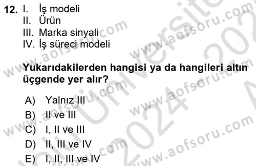 Girişimcilik ve İş Kurma -x Dersi 2024 - 2025 Yılı (Vize) Ara Sınav Soruları 12. Soru