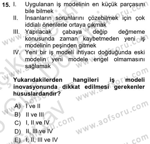 Girişimcilik ve İş Kurma -x Dersi 2024 - 2025 Yılı (Vize) Ara Sınav Soruları 15. Soru