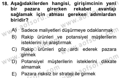 Girişimcilik ve İş Kurma -x Dersi 2024 - 2025 Yılı (Vize) Ara Sınav Soruları 18. Soru