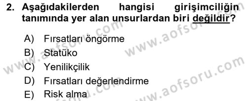 Girişimcilik ve İş Kurma -x Dersi 2024 - 2025 Yılı (Vize) Ara Sınav Soruları 2. Soru