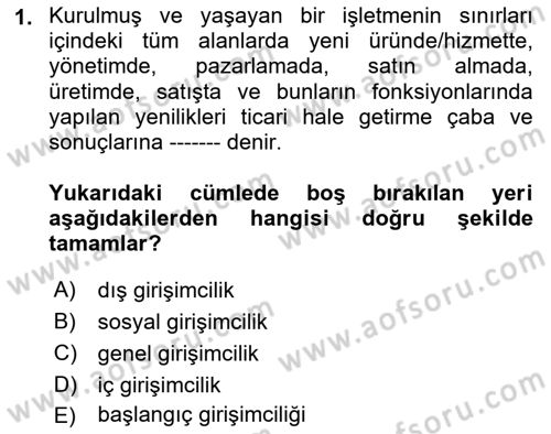 Girişimcilik ve İş Kurma -x Dersi 2024 - 2025 Yılı (Final) Dönem Sonu Sınav Soruları 1. Soru