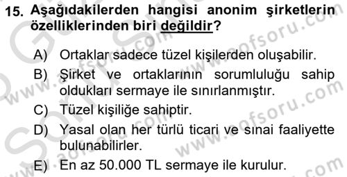 Girişimcilik ve İş Kurma -x Dersi 2024 - 2025 Yılı (Final) Dönem Sonu Sınav Soruları 15. Soru
