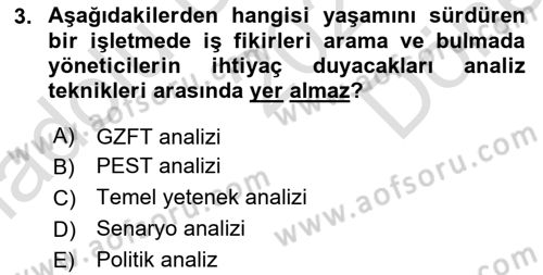 Girişimcilik ve İş Kurma -x Dersi 2024 - 2025 Yılı (Final) Dönem Sonu Sınav Soruları 3. Soru