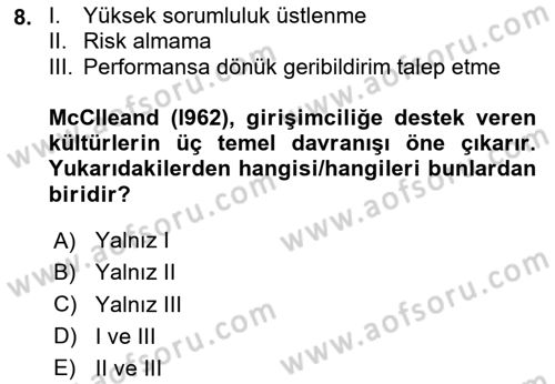 Girişimcilik ve İş Kurma -x Dersi 2024 - 2025 Yılı (Final) Dönem Sonu Sınav Soruları 8. Soru