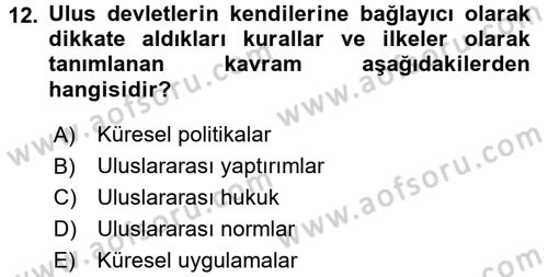 Uluslararası İşletmecilik Dersi 2016 - 2017 Yılı (Final) Dönem Sonu Sınavı 12. Soru