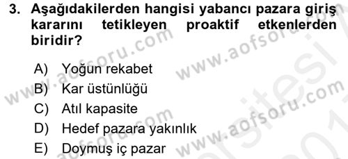 Uluslararası İşletmecilik Dersi 2016 - 2017 Yılı (Final) Dönem Sonu Sınavı 3. Soru