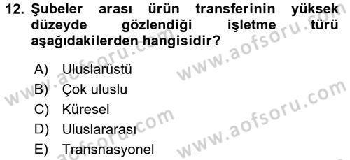 Uluslararası İşletmecilik Dersi 2017 - 2018 Yılı (Vize) Ara Sınavı 12. Soru